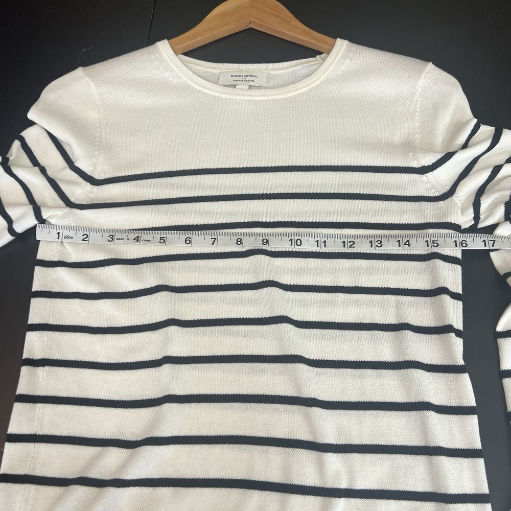 Banana Republic Forever Striped Sweater Womens Size XS White Black Cotton Crew - Picture 9 of 10